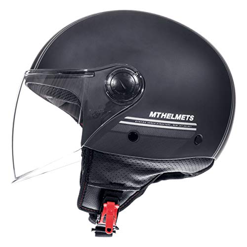 MT Street - Casco jet para moto, scooter, scooter, scooter, estilo retro, retro, retro, estilo piloto, ECE 22.05, color negro mate, talla XS