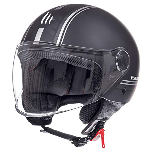 MT Street - Casco jet para moto, scooter, scooter, scooter, estilo retro, retro, retro, estilo piloto, ECE 22.05, color negro mate, talla XS