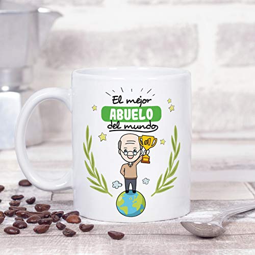 MUGFFINS Taza Abuelo - El Mejor Abuelo del Mundo - Taza Desayuno/Idea Regalo Original/Día del Padre para Abuelitos. Cerámica 350 mL