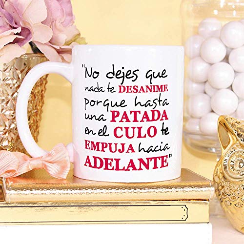 MUGFFINS Taza Original con Mensaje Gracioso - No Dejes Que Nada te desanime - cerámica 350 ml - Tazas con Frases motivacionales en Tono irónico, Reg