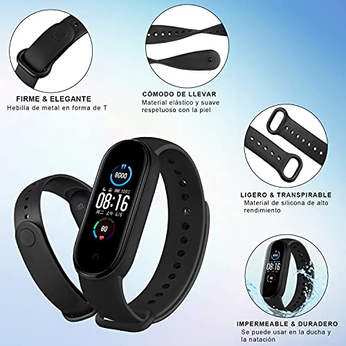 Mugust 3 Pack Correa Compatible con Xiaomi Mi Band 5 / Xiaomi Mi Band 6 / Amazfit Band 5, Pulseras de Repuesto de TPU Clásica para Xiaomi Mi Band 5 / Mi Band 6 Correas (Negro+Negro+Negro)