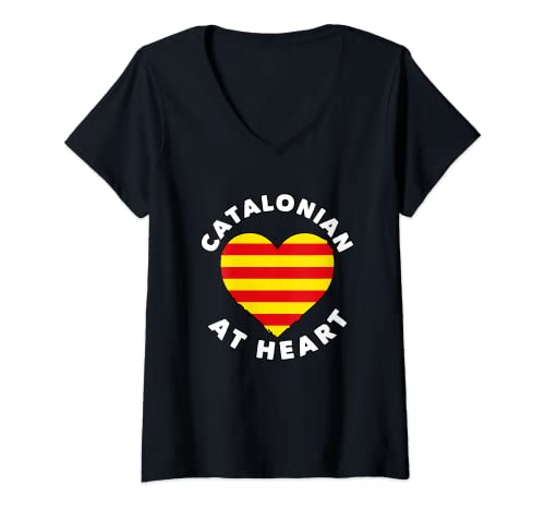 Mujer Bandera Catalunya Orgullo Catalán Catalonian At Heart Camiseta Cuello V