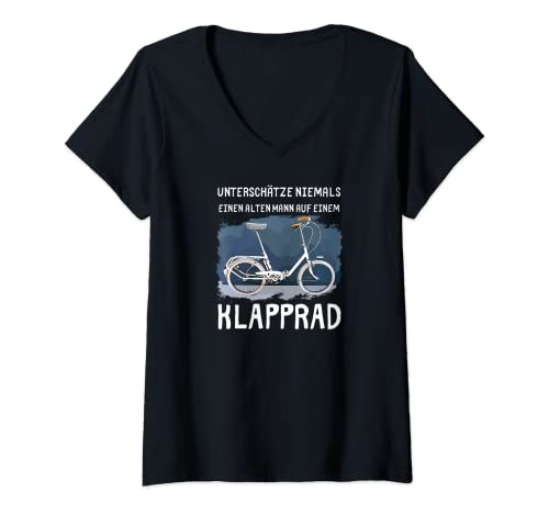 Mujer Bicicleta plegable – nunca subestima a un hombre viejo en un Camiseta Cuello V