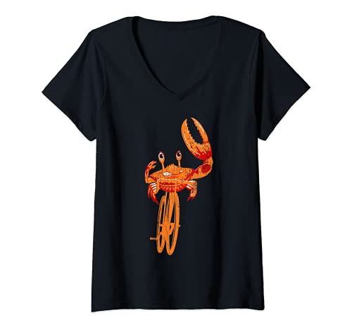 Mujer Cangrejo Montar Bicicleta Divertido Cangrejo Cangrejos Amante Eater Gráfico Camiseta Cuello V