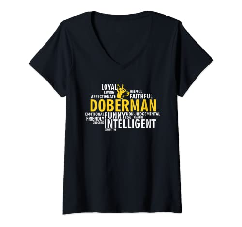Mujer Características de Doberman Dog Camiseta Cuello V