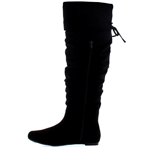 Mujer Equitación Muslo Invierno Biker Zapatos Moda Alto Pirata Botas - Negro Suede - UK6/EU39 - KL0043I