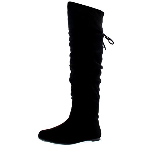 Mujer Equitación Muslo Invierno Biker Zapatos Moda Alto Pirata Botas - Negro Suede - UK6/EU39 - KL0043I