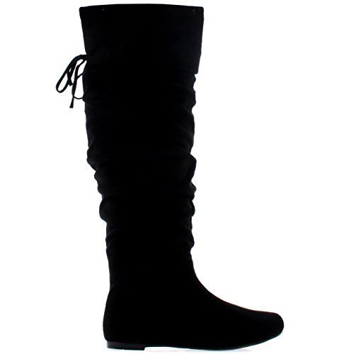 Mujer Equitación Muslo Invierno Biker Zapatos Moda Alto Pirata Botas - Negro Suede - UK6/EU39 - KL0043I