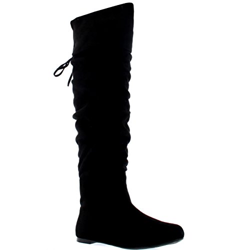 Mujer Equitación Muslo Invierno Biker Zapatos Moda Alto Pirata Botas - Negro Suede - UK6/EU39 - KL0043I