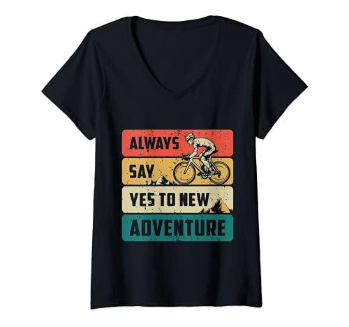 Mujer Nueva aventura Biker Ciclismo Road Bike Racing Bicicletas ciclista Camiseta Cuello V