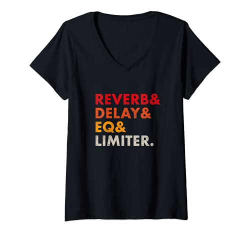 Mujer Reverb Delay EQ Limiter DJ Producer Synth Rave DAW Camiseta Cuello V