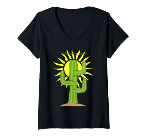 Mujer Saguaro Sol Suroeste Desierto Clip Art Camiseta Cuello V
