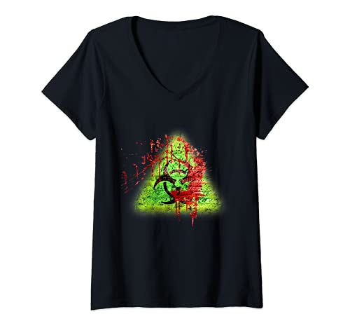 Mujer Salpicadura de zombis infectados de ladrillo vintage tóxico Camiseta Cuello V