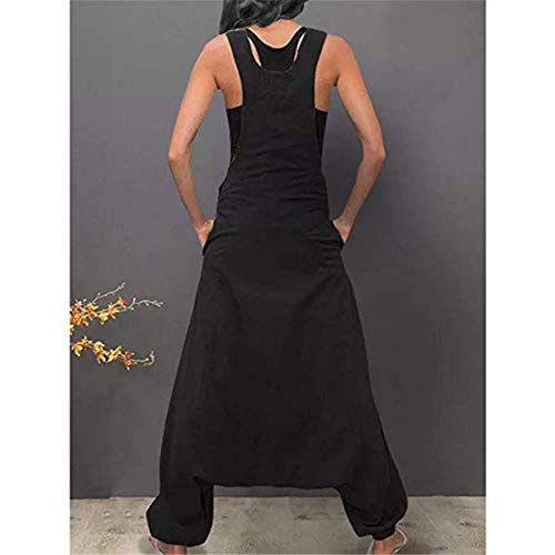 Mujer Verano Peto de Pantalones, Morbuy Moda Talla Grande Casual Largos Ancho Baggy Harem Mono Suelto Bolsillos Overoles Jumpsuit Tirantes Playa Fiesta Noche Oficina Embarazados (L,Negro)