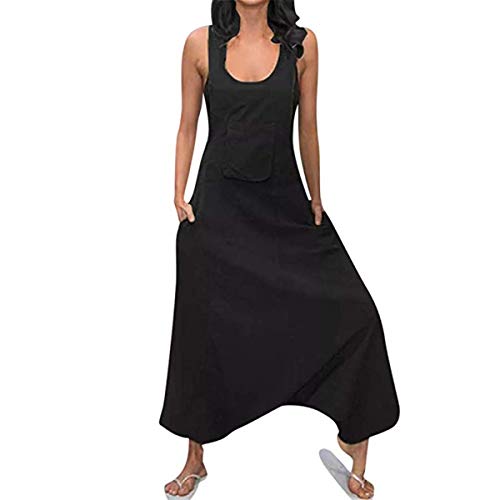 Mujer Verano Peto de Pantalones, Morbuy Moda Talla Grande Casual Largos Ancho Baggy Harem Mono Suelto Bolsillos Overoles Jumpsuit Tirantes Playa Fiesta Noche Oficina Embarazados (L,Negro)