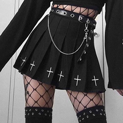 Mujeres Niñas Harajuku Goth Falda Y2k Cintura Alta Encaje Patchwork Mini Faldas Punk Dark A-Line Falda Streetwear