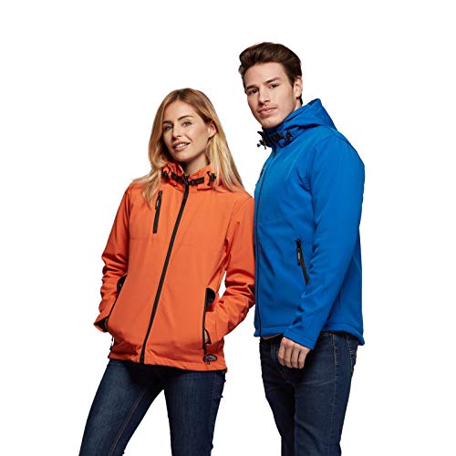 MUSTAGHATA – Chaqueta Softshell para hombre Alpi – Transpirable e impermeable – Chaqueta cálida de corte ajustado – Capucha extraíble – Color naranja – Talla XL