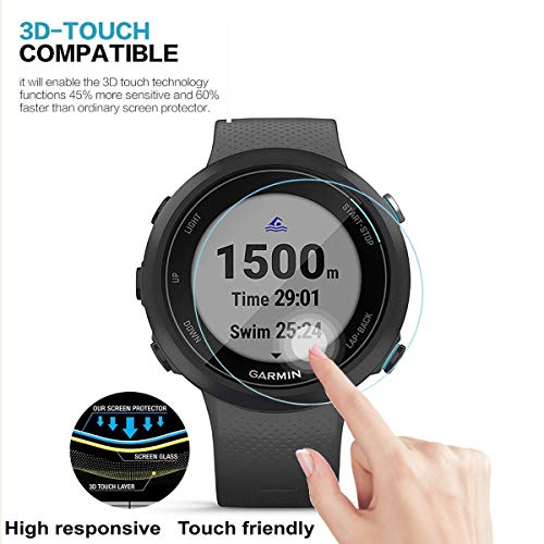 MWOOT Cristal Templado Compatible con Reloj Garmin Swim 2 (4 Unidades), Protector Pantalla Vidrio Proteccion 9H Pelicula Anti-arañazos para Smartwatch Garmin Swim 2