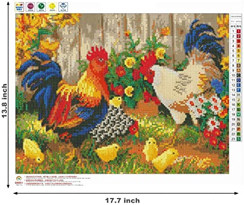 MXJSUA DIY 5d Diamond Pintura por número Kit,DIY Pintura al oleo por numeros Full Taladro Gallo gallina Pollitos Bordado de Punto de Cruz Artes Manualidades Lienzo Pared decoración 35x45cm