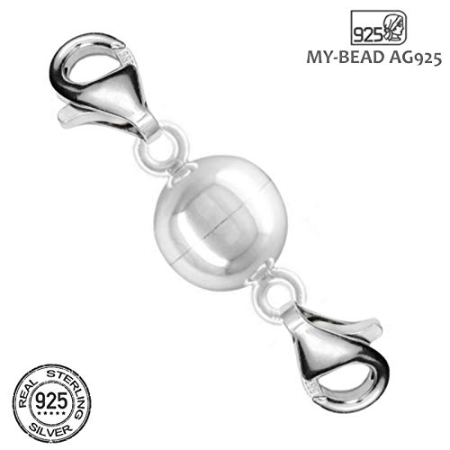 My-Bead cierres mosquetón doble magnético 30mm Plata de ley 925 imán de bala para collar y pulsera de perlas DIY