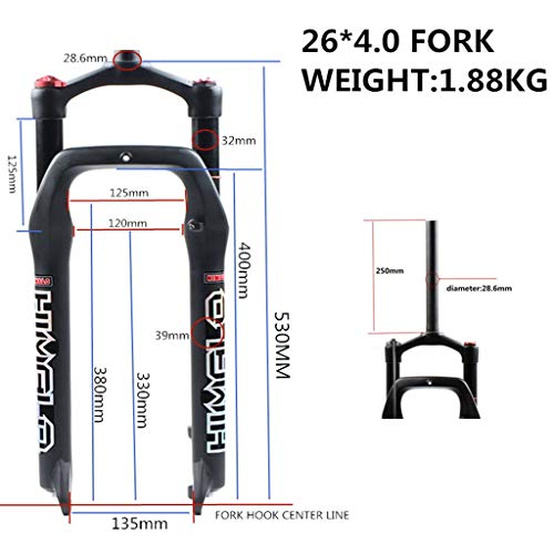 MZP Aire Horquilla Suspensión para Bicicleta Aleación Aluminio Cerradura del ABS para Neumáticos 4.0" Nieve Bicicleta Montaña 26 Pulgadas Horquilla Fat Bike Solo 1880g (Color : Remote Control)