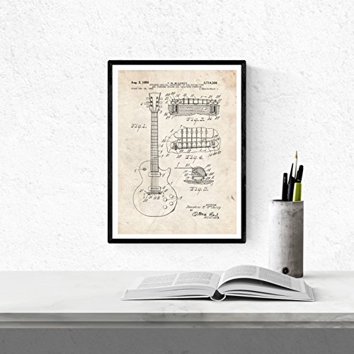 Nacnic Vintage - Pack de 4 láminas con Patentes de Música Blues. Set de posters con inventos y patentes antiguas.