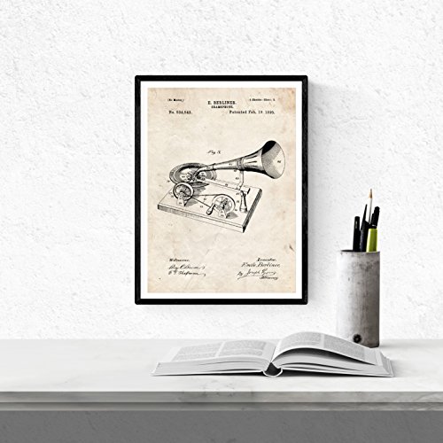Nacnic Vintage - Pack de 4 láminas con Patentes de Música Blues. Set de posters con inventos y patentes antiguas.