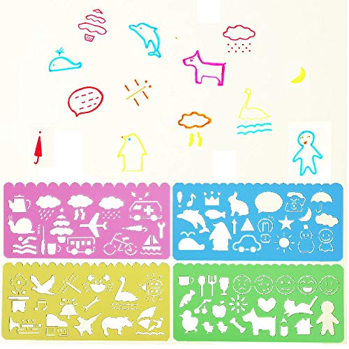 NALCY 36 Piezas Plantillas de Dibujo de Plástico Regla, Plantillas de Dibujo de Plástico Conjunto para Niños, Dibujo Plantilla Stencil para Niños Aprender Viaje Regalo