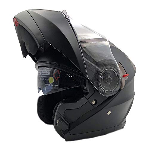 Nat Hut Casco Moto Modular ECE Homologado Casco de Moto Scooter para Mujer Hombre Adultos con Doble Visera (XL 61-62cm, Negro)