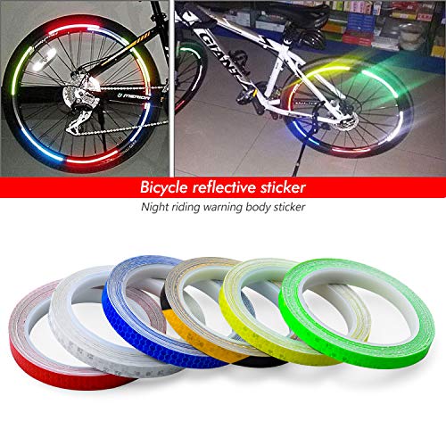 NATEE 6pcs Pegatinas Reflectantes para Bicicletas, Reflectante de Bici, Cinta Adhesiva de Seguridad de Bici Súper Brillo Accesorio de Ciclismo Moto Vehículo Impermeable 8m 5 Colores para 2 Llantes