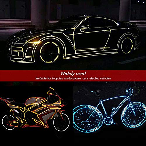 NATEE 6pcs Pegatinas Reflectantes para Bicicletas, Reflectante de Bici, Cinta Adhesiva de Seguridad de Bici Súper Brillo Accesorio de Ciclismo Moto Vehículo Impermeable 8m 5 Colores para 2 Llantes