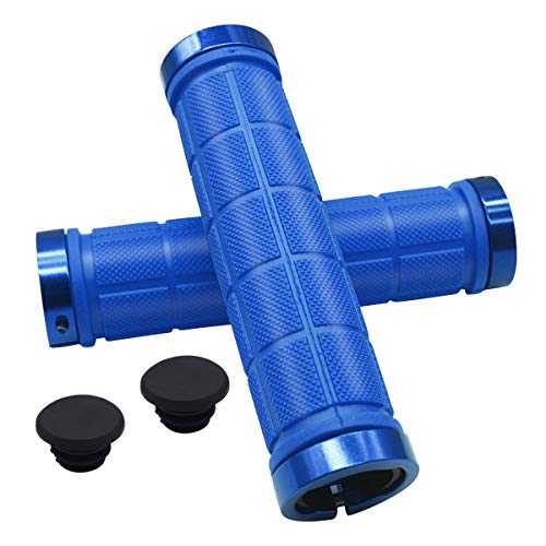 NATUCE 2PCS Puños de Manillar de Bicicleta 22mm, Cerradura Doble y Caucho Diseño Antideslizante de Apretones para MTB, BMX, montaña, bajadas, Bicicleta Plegable Bicicleta de Montaña (Azul)