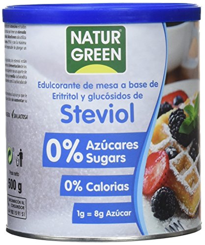 NATURGREEN Steviol, Edulcorante Natural, con Base de Eritritol, Sustitutivo del Azúcar, Orgánico, 100% Vegetal, Bajo Índice Glucémico, 500 Gramos