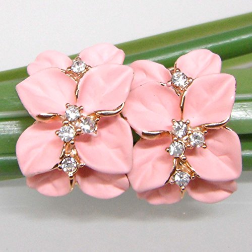 Navachi - Pendientes de oro de 18 quilates con diseño de hojas de esmalte rosa y cristal az1140e