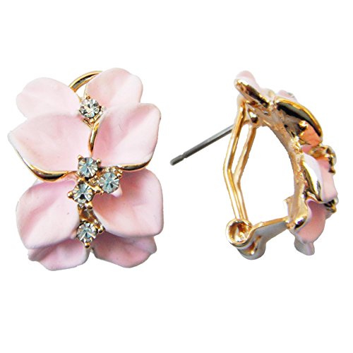 Navachi - Pendientes de oro de 18 quilates con diseño de hojas de esmalte rosa y cristal az1140e