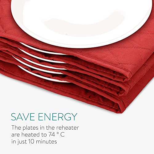 Navaris Calentador de platos eléctrico - Calientaplatos para mantener 10x plato de Ø 32 CM caliente - Bandeja calienta plato de 34 x 30 x 3 CM rojo