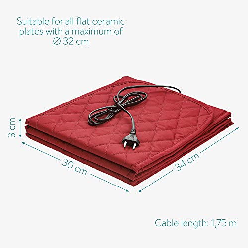 Navaris Calentador de platos eléctrico - Calientaplatos para mantener 10x plato de Ø 32 CM caliente - Bandeja calienta plato de 34 x 30 x 3 CM rojo