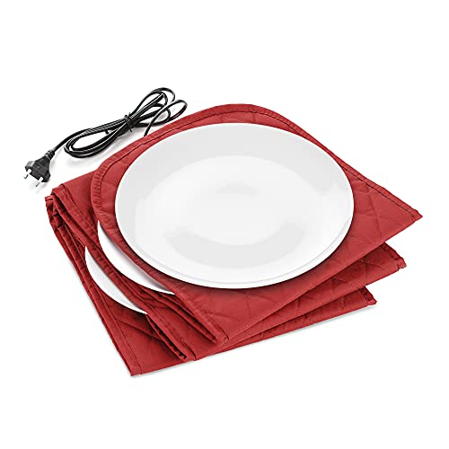 Navaris Calentador de platos eléctrico - Calientaplatos para mantener 10x plato de Ø 32 CM caliente - Bandeja calienta plato de 34 x 30 x 3 CM rojo