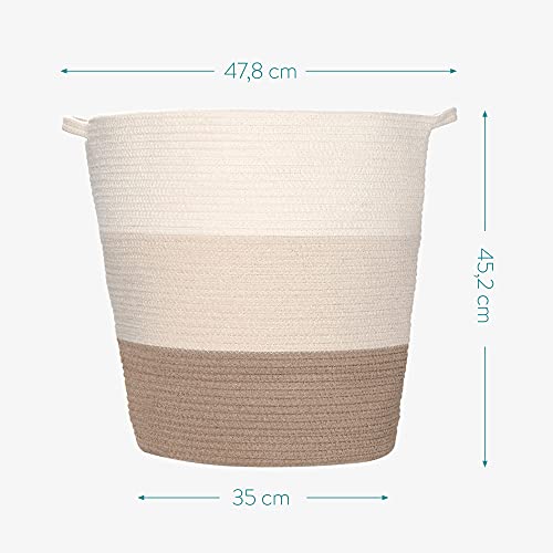 Navaris Cesta de Almacenamiento de Cuerda de algodón - Cesto Grande con asa para Colada organización decoración Juguetes Mantas - Blanco y marrón