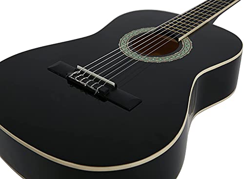 NAVARRA NV12 guitarra clásica 4/4 negro, bolsa/Gig Bag, 2 púas