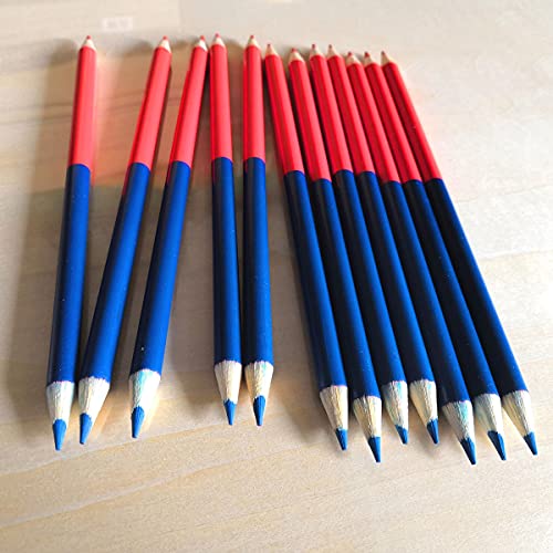 Ncheli 12 pcs lápices bicolores,lápices Azul y Rojo Lápiz de color Set lápices de Carpintero Redondos de Alambre Azul y Rojo para carpintería Marcador de núcleo lápiz de Carpintero Rojo y Azul