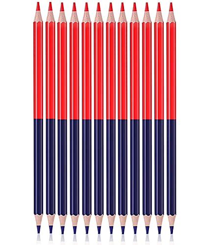 Ncheli 12 pcs lápices bicolores,lápices Azul y Rojo Lápiz de color Set lápices de Carpintero Redondos de Alambre Azul y Rojo para carpintería Marcador de núcleo lápiz de Carpintero Rojo y Azul