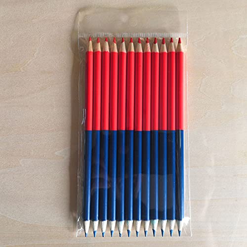 Ncheli 12 pcs lápices bicolores,lápices Azul y Rojo Lápiz de color Set lápices de Carpintero Redondos de Alambre Azul y Rojo para carpintería Marcador de núcleo lápiz de Carpintero Rojo y Azul