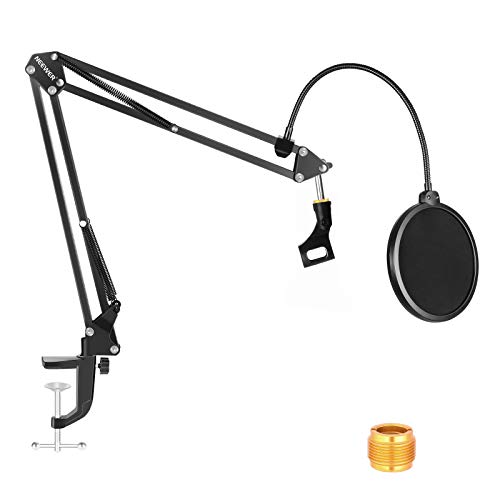 Neewer NW-35 Kit de Brazo de Micrófono Soporte de Brazo de Tijera para Micrófono con Clip de Micrófono Filtro Pop y Adaptador de 3/8 "a 5/8" Compatible con Blue Yeti Blue Snowball etc.