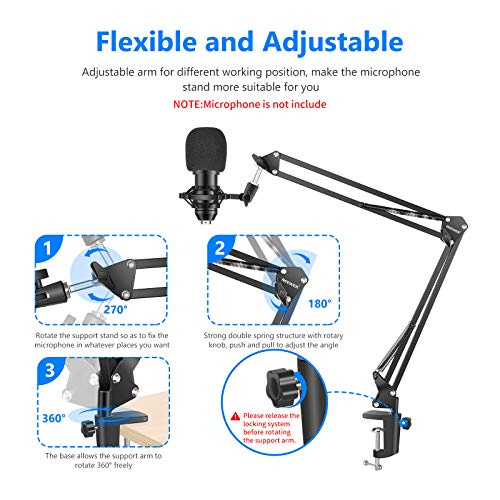 Neewer NW-35 Kit de Brazo de Micrófono Soporte de Brazo de Tijera para Micrófono con Clip de Micrófono Filtro Pop y Adaptador de 3/8 "a 5/8" Compatible con Blue Yeti Blue Snowball etc.