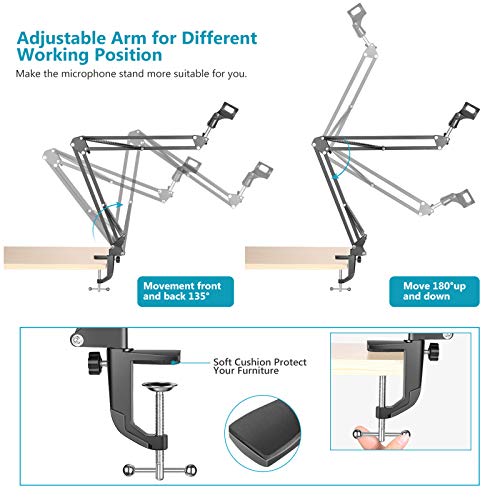 Neewer - Soporte de Brazo de Tijera Ajustable para Micrófono, Estudio de Radiodifusión, Estudio de Sonido con Voz en off, Escenarios y Estaciones de TV, Carga Máxima 1kg