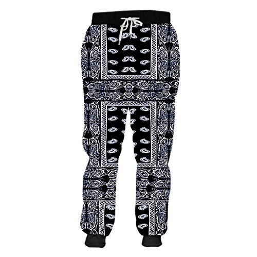 Negro 3D Bandana Paisly Impreso del Basculador De Los Pantalones Ocasionales Pantalones Deportivos Pantalones Deportivos Anacardo Flower Hombres Corredor De Larga Pantalones Bandana L