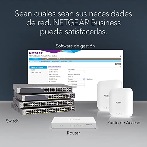 Netgear GS108E-300PES - Switch conmutador de red gestionable de 8 puertos Gigabit RJ-45 (2000 Mbps de ancho de banda, con control de red, QoS y VLAN, carcasa metálica)