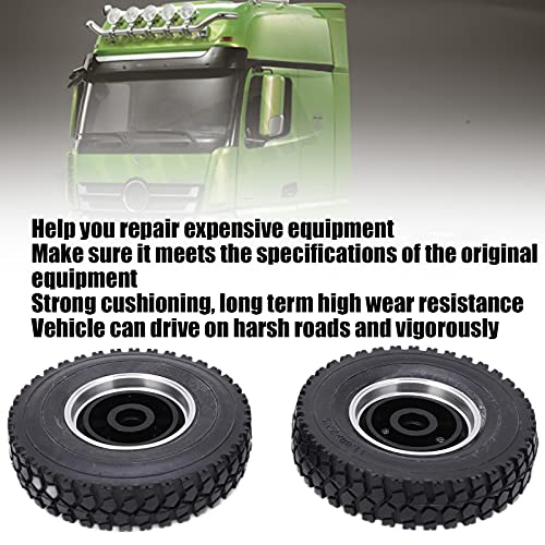 Neumáticos de ruedas 1/14 RC, 2 piezas de cubo de rueda delantera de metal con neumáticos de goma compatibles con Tamiya 1/14 RC Trailer Tractor Truck Car(Silver)