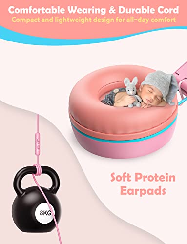 New Bee Auriculares para Niños con Micrófono Volumen de Seguridad Limitado 85 / 95dB Auriculares Plegable para Viajes, Escuela, Computadora, Teléfono, Tableta (Rosa)